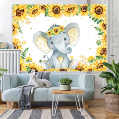 Lofaris Sunflower And Lovely Elephant Baby Shower Backdrop