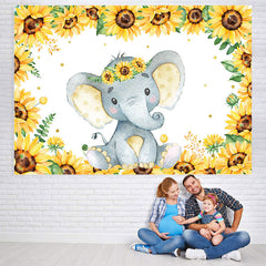 Lofaris Sunflower And Lovely Elephant Baby Shower Backdrop