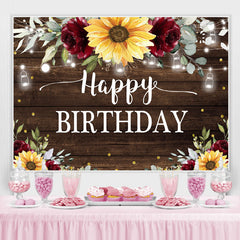 Lofaris Sunflower and Red Roses Wood Happy Birthday Backdrop
