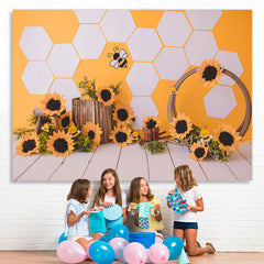 Lofaris Sunflower Bee Wood Floor Birthday Party Backdrop for Baby