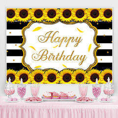 Lofaris Sunflower Black White Stripes Happy Birthday Backdrop