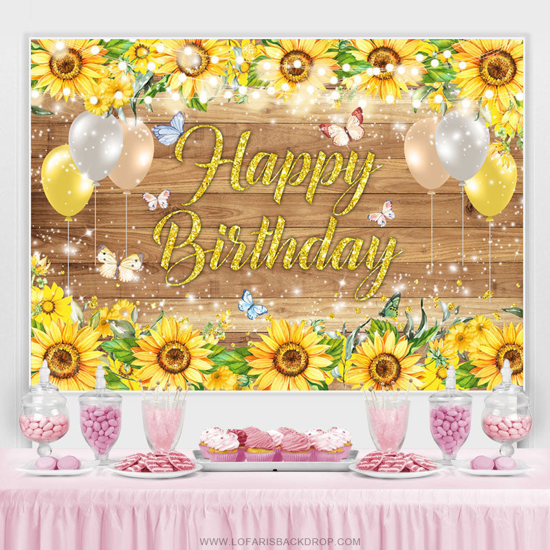 Lofaris Sunflower Butterfly Spark Balloon Birthday Backdrop