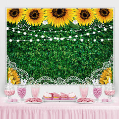 Lofaris Sunflower Lace Green Leaves Lights Backdrops for Party