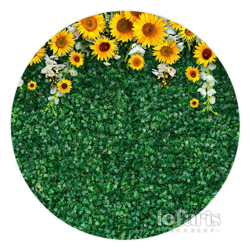 Lofaris Sunflower With Green Leaves Circle Wedding Backdrop