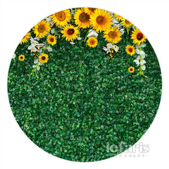 Lofaris Sunflower With Green Leaves Circle Wedding Backdrop