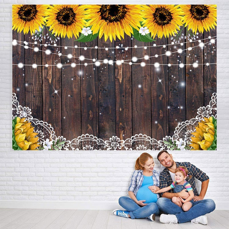 Lofaris Sunflower Wooden Backdrop Baby Shower Bridal