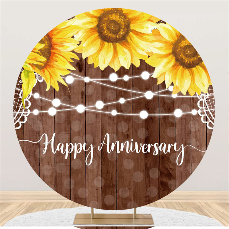 Lofaris Sunflower wooden wedding anniversariy Round backdrop