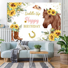 Lofaris Sunflowers And Brown Horse Gold Glitter Birthday Backdrop