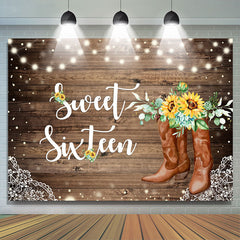 Lofaris Sunflowers And Brown Wood Sweet 16th Birthday Backdrop