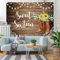 Lofaris Sunflowers And Brown Wood Sweet 16th Birthday Backdrop