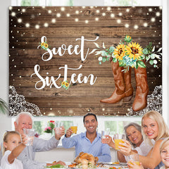 Lofaris Sunflowers And Brown Wood Sweet 16th Birthday Backdrop