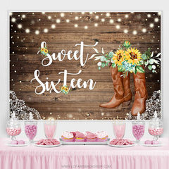 Lofaris Sunflowers And Brown Wood Sweet 16th Birthday Backdrop