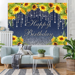 Lofaris Sunflowers And Glitter Lines Happy Birthday Backdrop