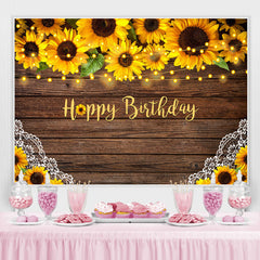 Lofaris Sunflowers and Lace Wooden Happy Birthday Backdrop