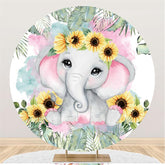Lofaris Sunflowers And Pink Elephant Round Baby Shower Backdrop
