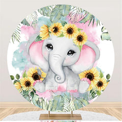 Lofaris Sunflowers And Pink Elephant Round Baby Shower Backdrop
