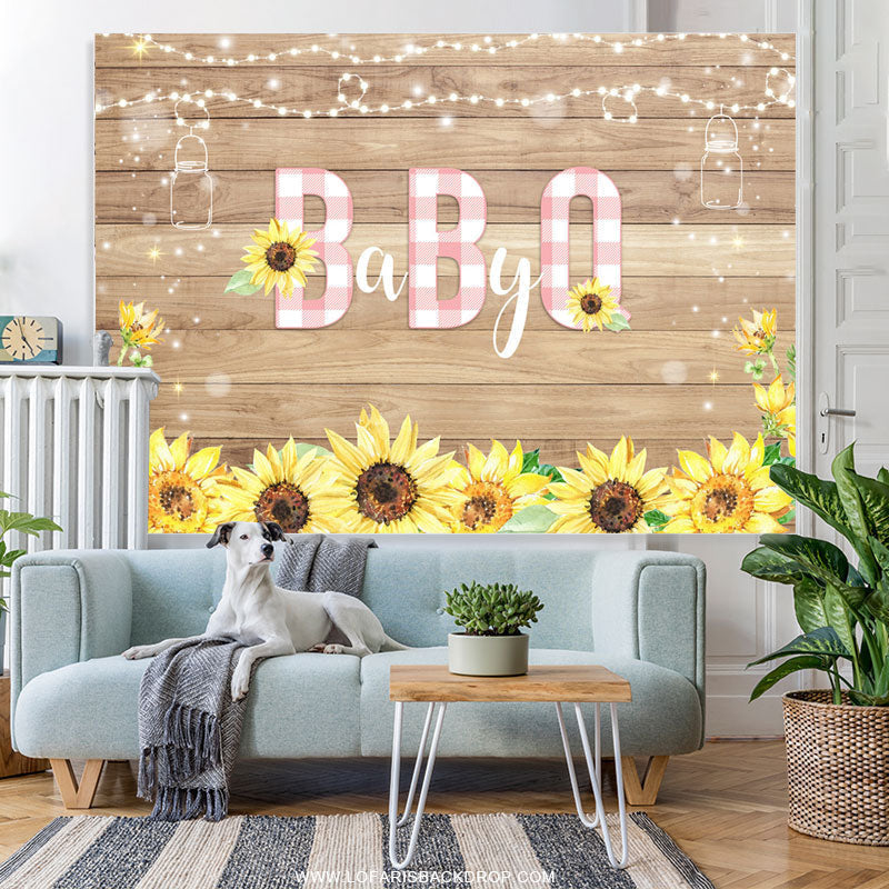 Lofaris Sunflowers Wooden Glitter Babyq Themed Shower Backdrop