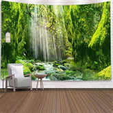 Lofaris Sunshine Green Forest Art Decor Family Wall Tapestry