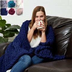 Lofaris Super Soft Dark Blue Handmade Throw Chunky Knit Blanket For Bedroom