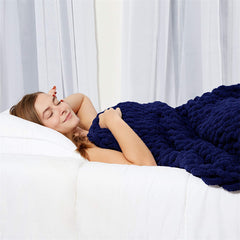 Lofaris Super Soft Dark Blue Handmade Throw Chunky Knit Blanket For Bedroom