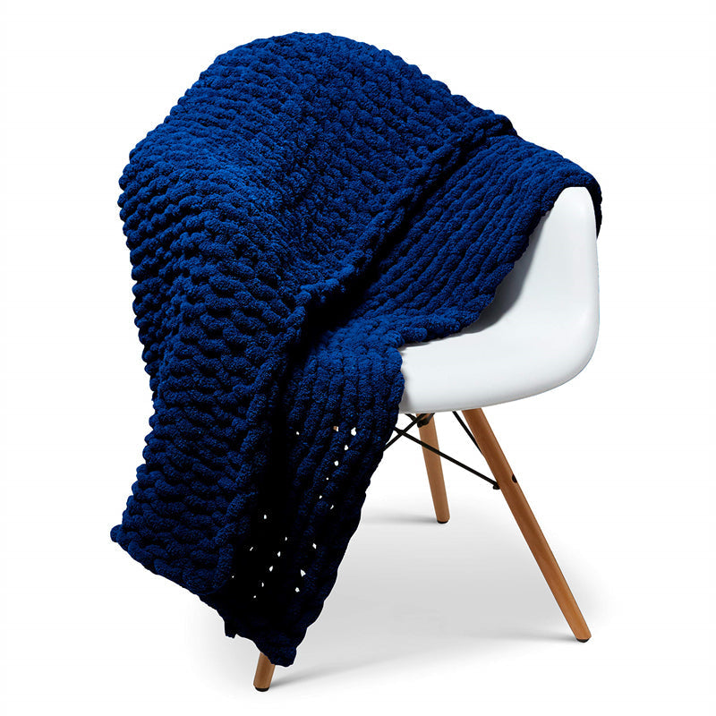 Lofaris Super Soft Dark Blue Handmade Throw Chunky Knit Blanket For Bedroom