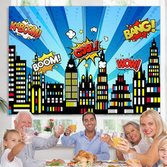 Lofaris Superhero Cityscape Building Scenes Birthday Backdrop