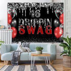 Lofaris Swag 16 Black And Silver Glitter Birthday Backdrop