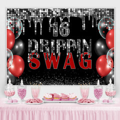 Lofaris Swag 16 Black And Silver Glitter Birthday Backdrop