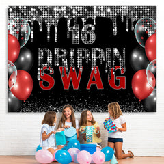Lofaris Swag 16 Black And Silver Glitter Birthday Backdrop