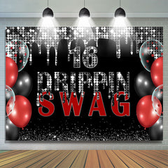 Lofaris Swag 16 Black And Silver Glitter Birthday Backdrop