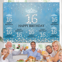 Lofaris Sweet 16 Diamond Glitter Blue Birthday Backdrop