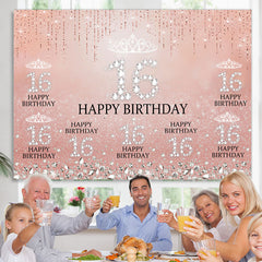 Lofaris Sweet 16 Pink Glitter Diamond Birthday Backdrop for Girls