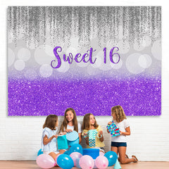 Lofaris Sweet 16 Purple and Gray Glitter Bokeh Birthday Backdrop