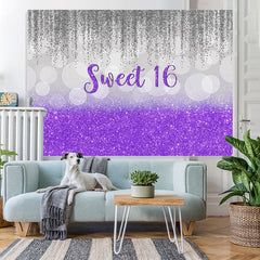 Lofaris Sweet 16 Purple and Gray Glitter Bokeh Birthday Backdrop