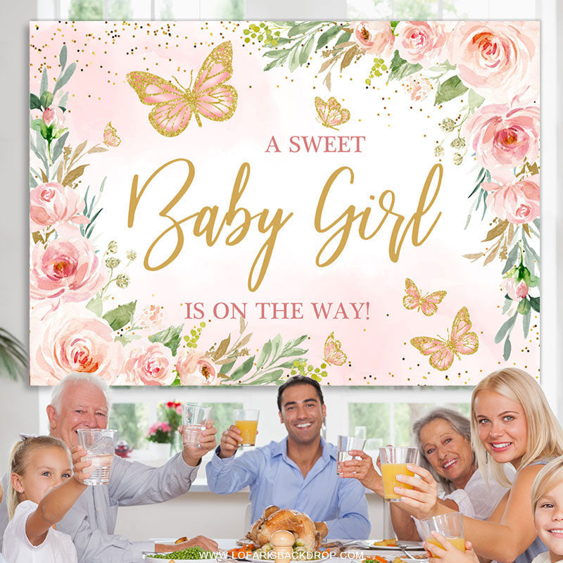 Lofaris Sweet Baby Gilr Is On The Way Pink Shower Backdrop