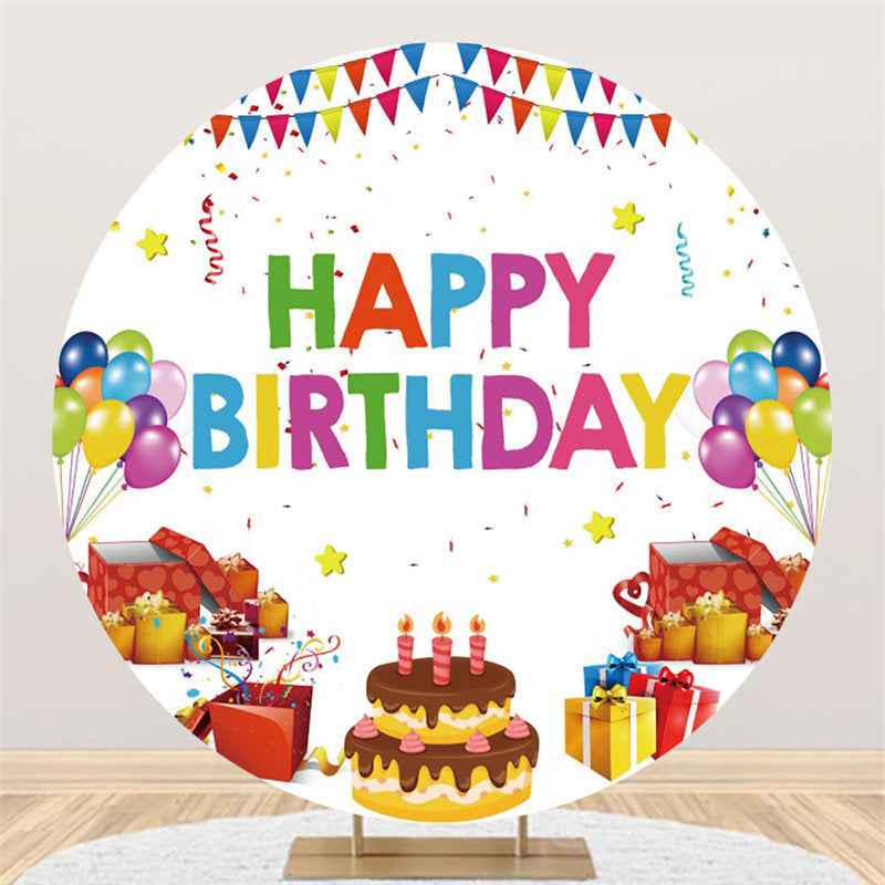 Lofaris Sweet Cake And Balloons Round Happy Birthday Backdrop