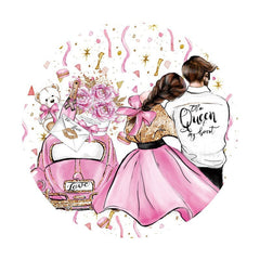 Lofaris Sweet Couple Pink Flower Car Glitter Round Valentines Backdrop