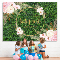 Lofaris Sweet Floral And Green Glitter Baby Shower Backdrop