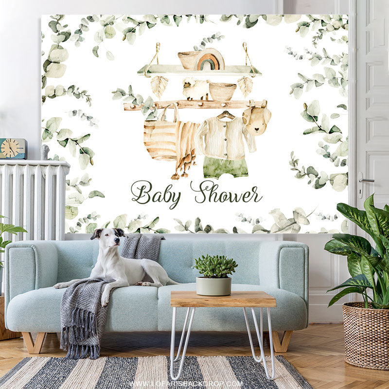 Lofaris Sweet Green Leaves Baby Shower Backdrop For Boy