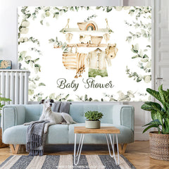 Lofaris Sweet Green Leaves Baby Shower Backdrop For Boy