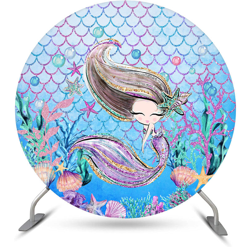 Lofaris Sweet Mermaid Under The Sea Circle Birthday Backdrop