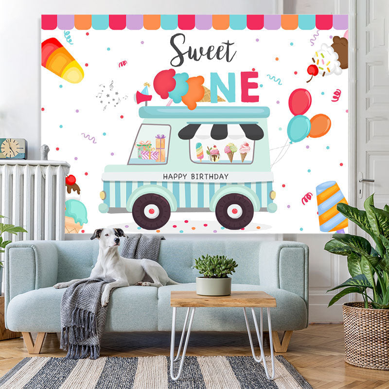 Lofaris Sweet One Ice Cream Balloon Birthday Backdrop For Boy