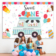 Lofaris Sweet One Ice Cream Balloon Birthday Backdrop For Boy