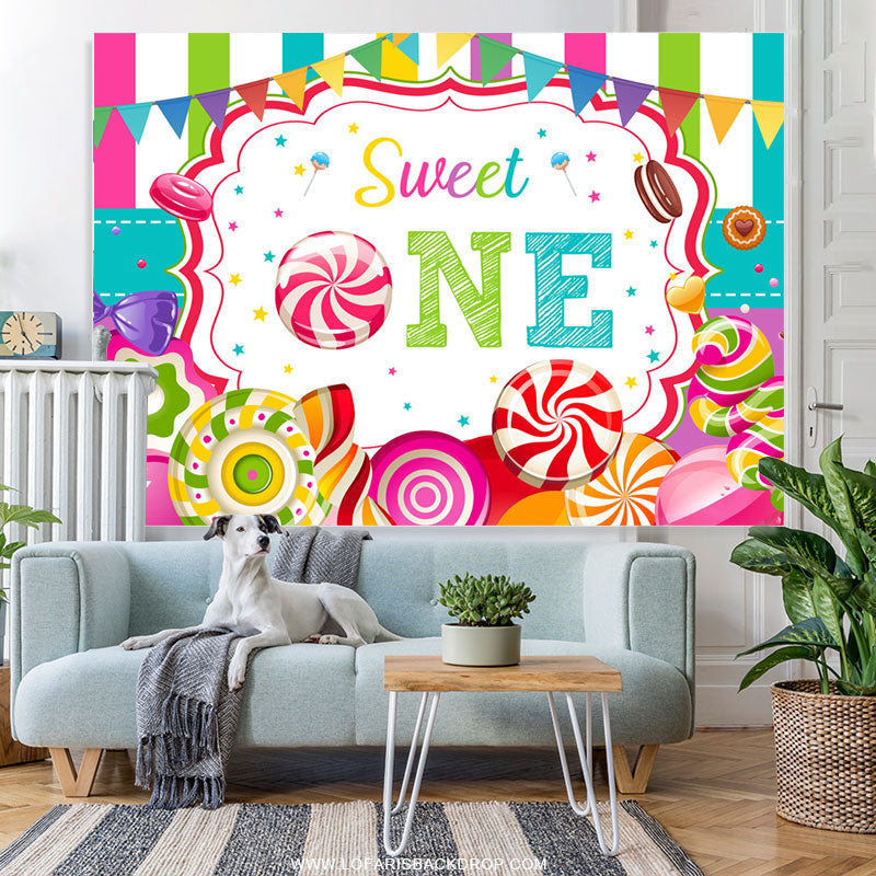 Lofaris Sweet One Loliipop Candy Land Happy Birthday Backdrop