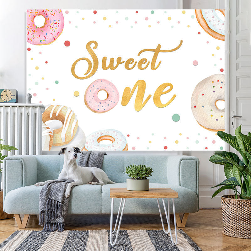 Lofaris Sweet One Lovely Donut Themed Happy Birthday Backdrop