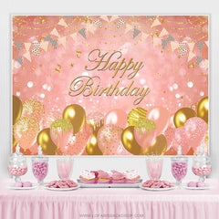 Lofaris Sweet Pink Balloon Flag Ribbon Happy Birthday Backdrop