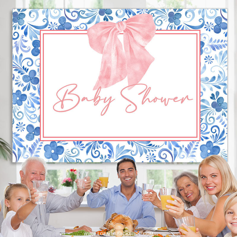 Lofaris Sweet Pink Bow With Floral Baby Shower Backdrop