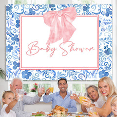 Lofaris Sweet Pink Bow With Floral Baby Shower Backdrop