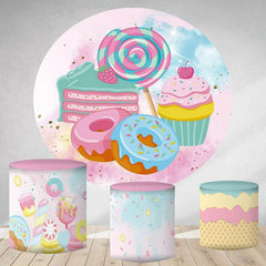 Lofaris Sweet Pink Candy And Cake Round Birthday Party Backdrop