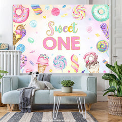 Lofaris Sweet Pink Dessert Ice Cream One Birthday Backdrop